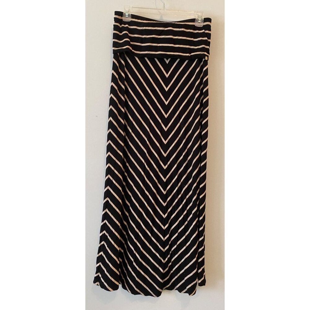 Calvin Klein Black & Beige Striped Maxi 40" Long Skirt Small